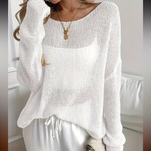 Chic White Knit Semi Sheer Sweater for Women